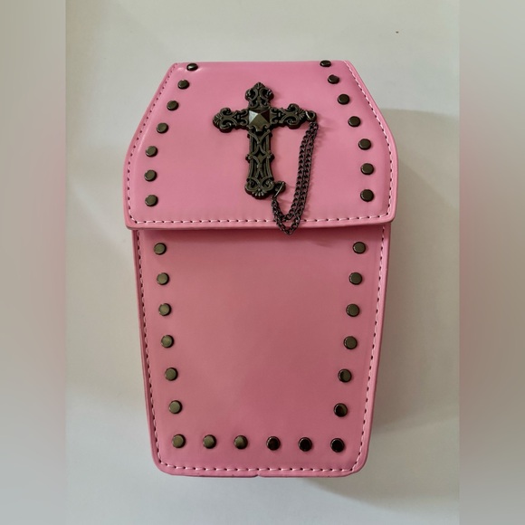 NWT - EASTER Baby Pink Cross Accent Purse - Coffin Shaped Bag - Picture 4 of 12